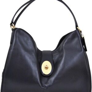 Coach Madison Carlyle in Navy Leather Shoulder Bag with Gold Accents